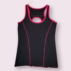 Green Apple Women’s Eco-Friendly Yoga Tank Top L Black w/ Pink Piping Shelf Bra